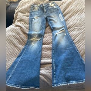 Flying Monkey Distressed Wide Leg Blue Jeans